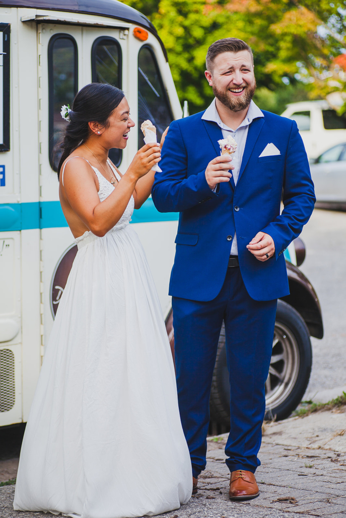 Barrie couple getting ice cream at wedding