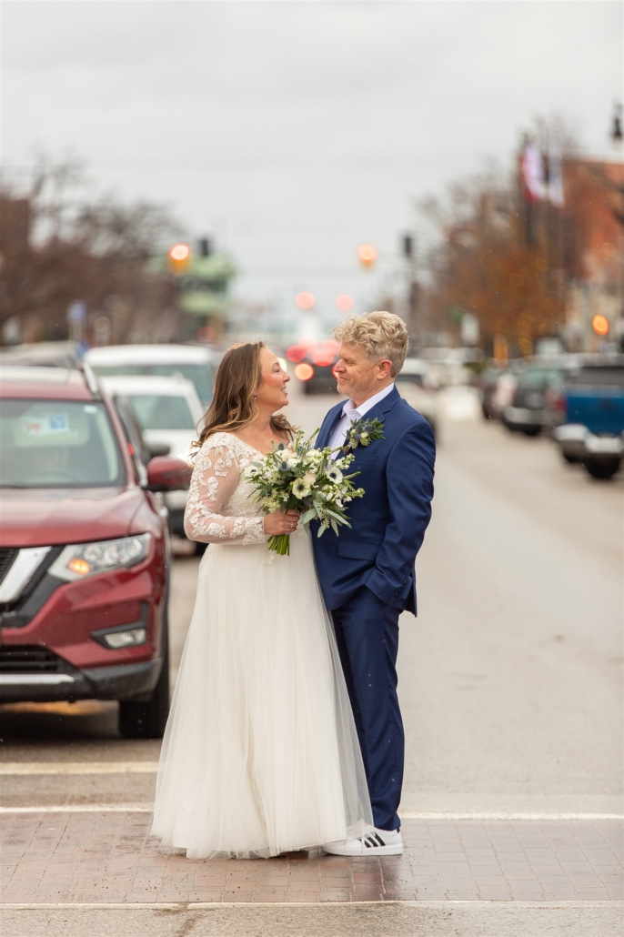 bride and groom downtown Collingwood